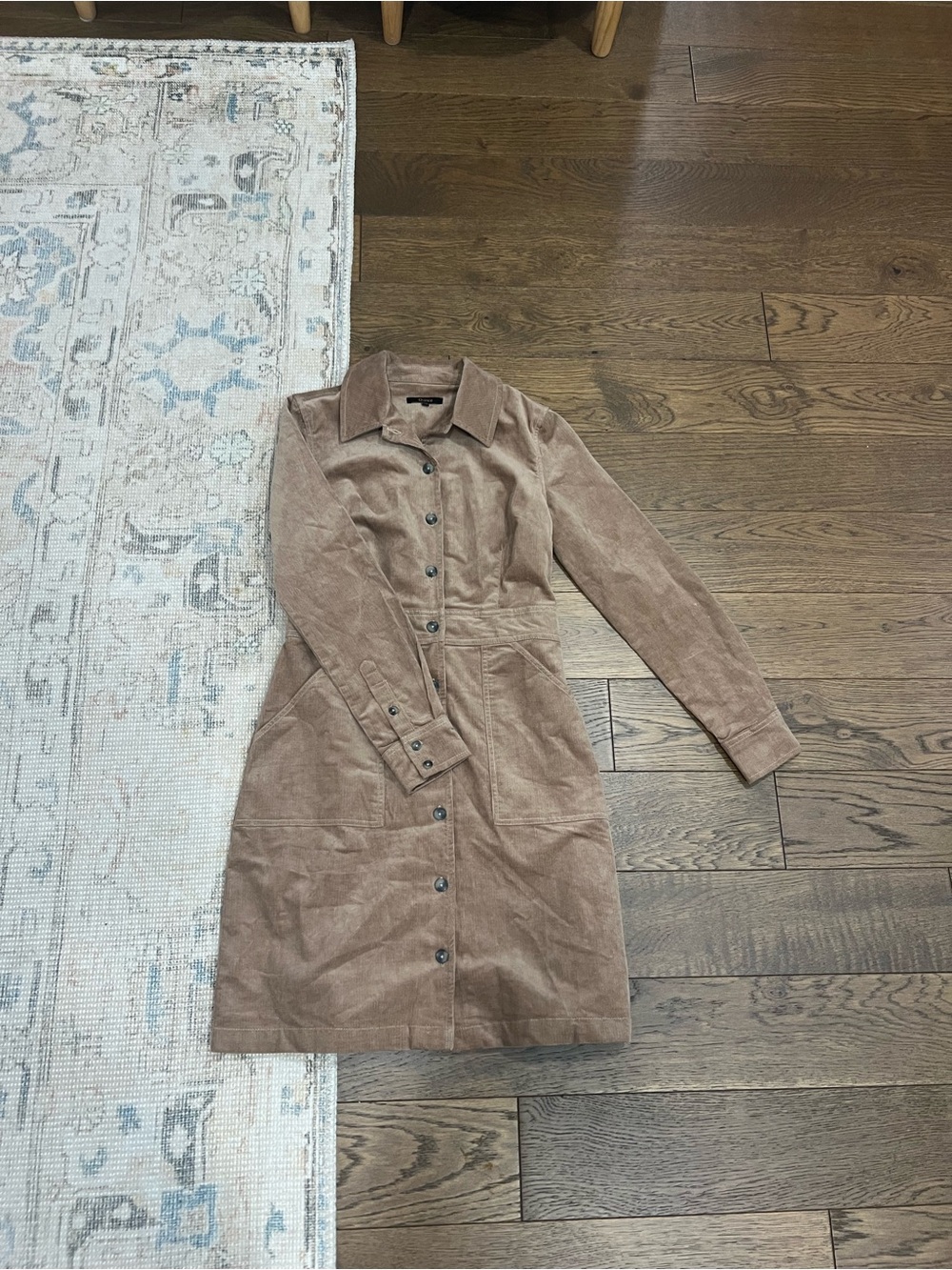 Quince Taupe Button-Front Trench Coat Dress